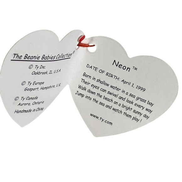 Ty Beanie Baby Neon Seahorse Plush Toy 1999 Pastel Collectible Stuffed Animal - Picture 10 of 12